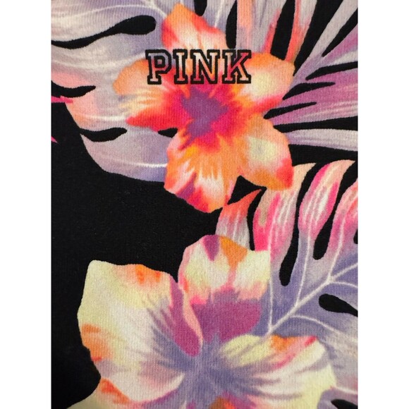 Victoria's Secret PINK Hawaiian Floral Purple Black Cropped Wrap Top Size Large - Picture 6 of 8